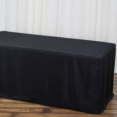 Fitted Polyester Rectangle Tablecloth 48"x30" Black - Snug Fit for Standard Tables