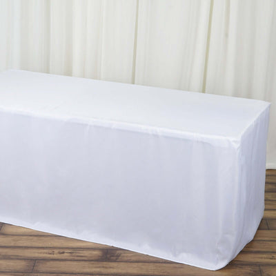Fitted Polyester Rectangle Tablecloth 48"x30" White - Snug Fit for Standard Tables