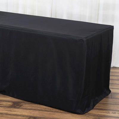 Fitted Polyester Rectangle Tablecloth 72"x30" Black - Durable and Easy to Maintain Table Cover for Banquets & Conferences