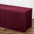 Burgundy table cover draped over a rectangular table