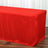 Red table cover draped over a rectangular table.