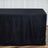 Black table cover draped over a table against a light background.
