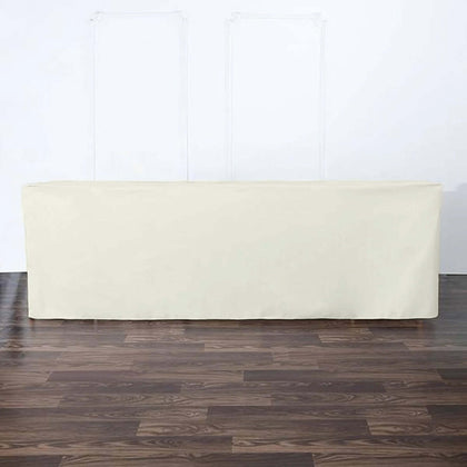 Fitted Polyester Rectangle Tablecloth 96"x30" Ivory - Snug Fit for Large Tables