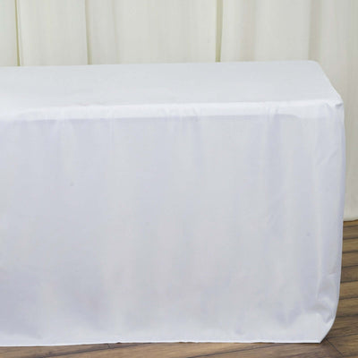 Fitted Polyester Rectangle Tablecloth 96"x30" White - Snug Fit and Easy to Maintain Table Cover for Banquets & Conferences