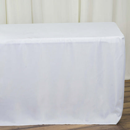 Fitted Polyester Rectangle Tablecloth 96"x30" White - Snug Fit and Easy to Maintain Table Cover for Banquets & Conferences