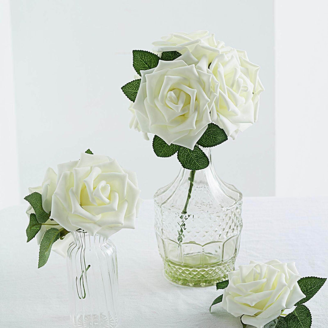 24 Ivory Foam Roses with Stem Wire | eFavormart
