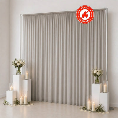 Flame retardant beige pleated curtain backdrop for elegant events