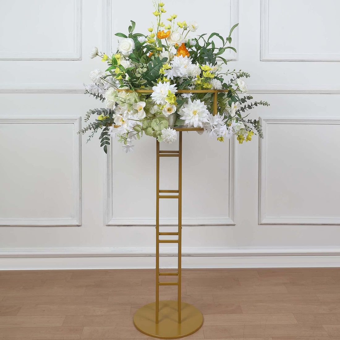 Metal Halo Top Floral Riser Pedestal Gold 46