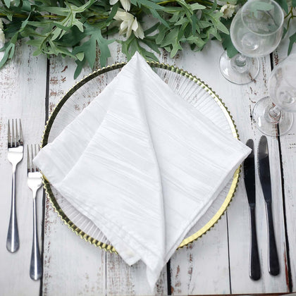 5 Pack Taffeta Napkins 20"x20" White Accordion Crinkle Style Cloth Napkins for Luxurious Events