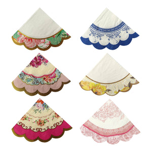 Decorative paper napkins in various floral and patterned designs
