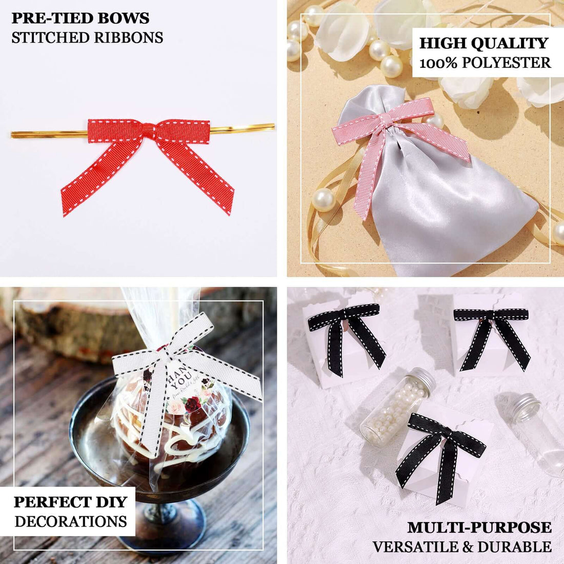 Pre-Tied Saddle Stitch Ribbon Bows for Decor | eFavormart