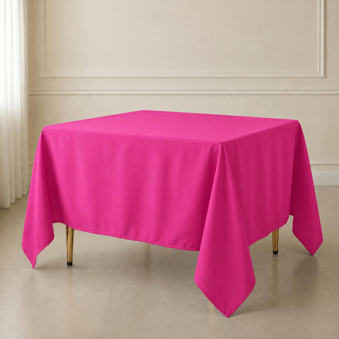Fuchsia wrinkle-resistant polyester square table overlay 90"x90