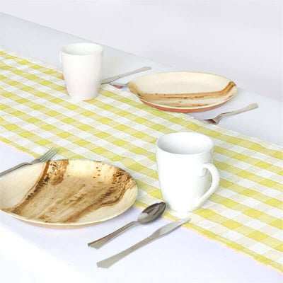 Gingham Polyester Table Runner 14"x108" Yellow/White Buffalo Plaid - Checkered Table Linen