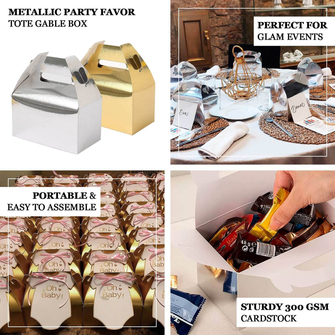 25-Pack Metallic Gold Gable Gift Boxes | eFavormart