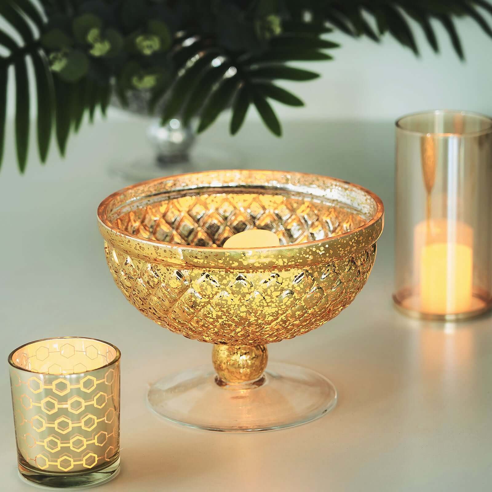 Glass Pedestal Bowl Vase Gold 8