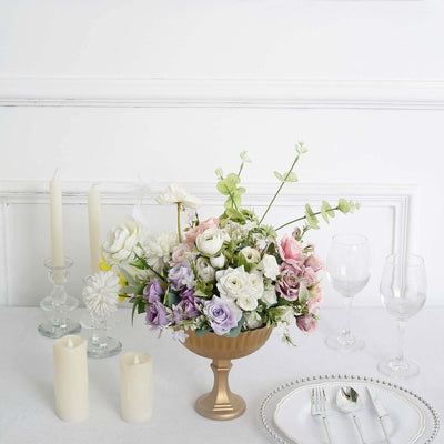 Glass Floral Bowl Centerpiece Compote Pedestal 7" Roman Style Gold - Vintage Wedding Vase for Luxurious Table Settings