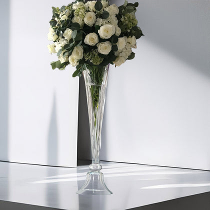Glass Trumpet Floor Vase Reversible Clarinet Style 40" Clear - Sophisticated Floral Wedding Centerpiece