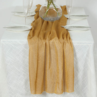 Glitter Gauze Table Runner 27"x120" Gold - Sparkling Reusable Wrinkle-Free Sheer Table Linen for Events