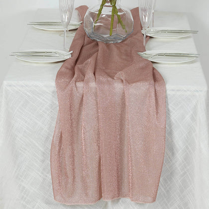 Glitter Gauze Table Runner 27"x120" Rose Gold - Sparkling Reusable Wrinkle-Free Sheer Table Linen