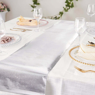 Glitter Paper Table Runner Roll 9ft Silver Ridge Pattern - Stylish Disposable Party Decor