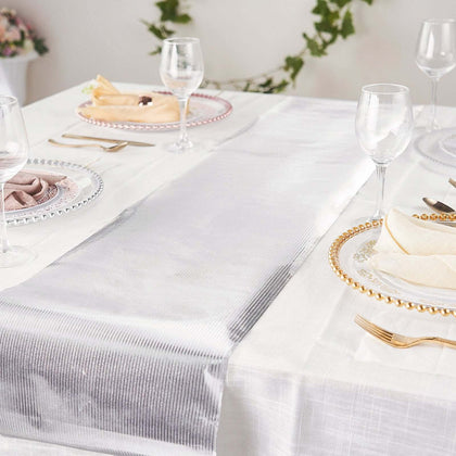 Glitter Paper Table Runner Roll 9ft Silver Ridge Pattern - Stylish Disposable Party Decor
