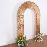 8ft Gold Big Payette Sequin Open Arch Backdrop Cover, Double-Sided U-Shaped Fitted Wedding Arch Slipcover