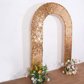 Gold Double-Sided Big Payette Sequin Open Arch Backdrop Cover, U-Shaped Fitted Wedding Arch Slipcover 8ft