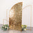 Gold sequin backdrop with floral arrangements on the sides