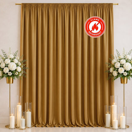 Scuba Polyester Backdrop Curtain Gold 10ftx12ft Durable Flame Resistant Wrinkle-Free Event Drape Panel With Rod Pocket