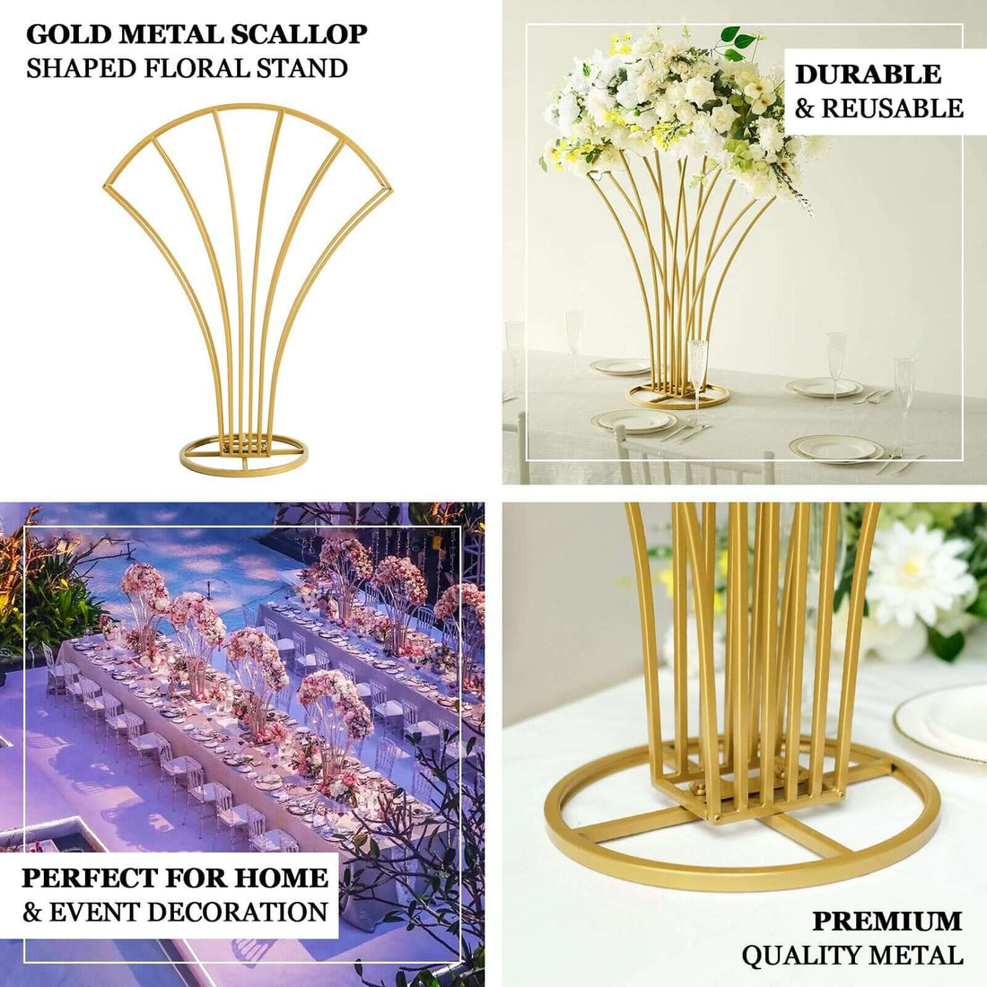 Gold floral stand with a pedestal base