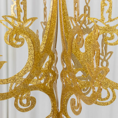 Gold Glittered Acrylic Chandelier Hanging Decor 24inch, 3D Interlocking Cutout Design