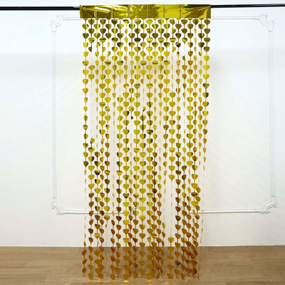 Gold Heart Chain Foil Fringe Curtain Party Backdrop, Metallic Gold Tinsel Streamer Party Decor - Door Window Foil Curtain 3ftx6.5ft