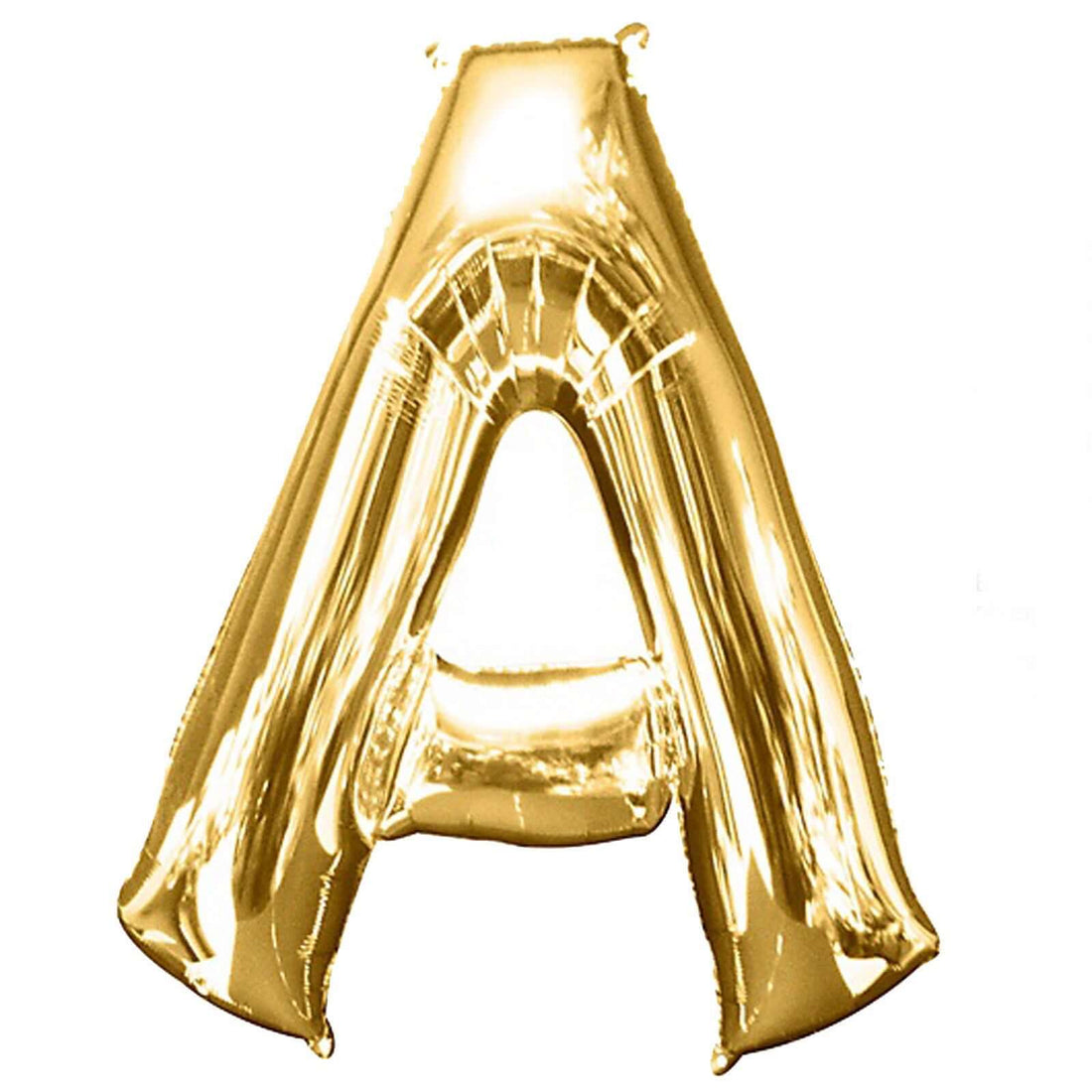 Gold foil balloon letter "A" in a studio-style isolation shot. #whtbkgd