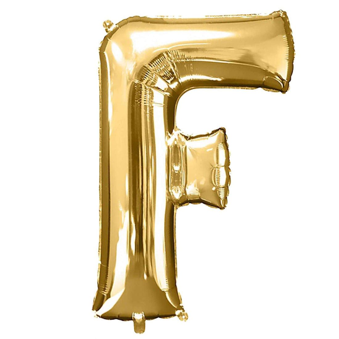 Gold letter F balloon on a plain background