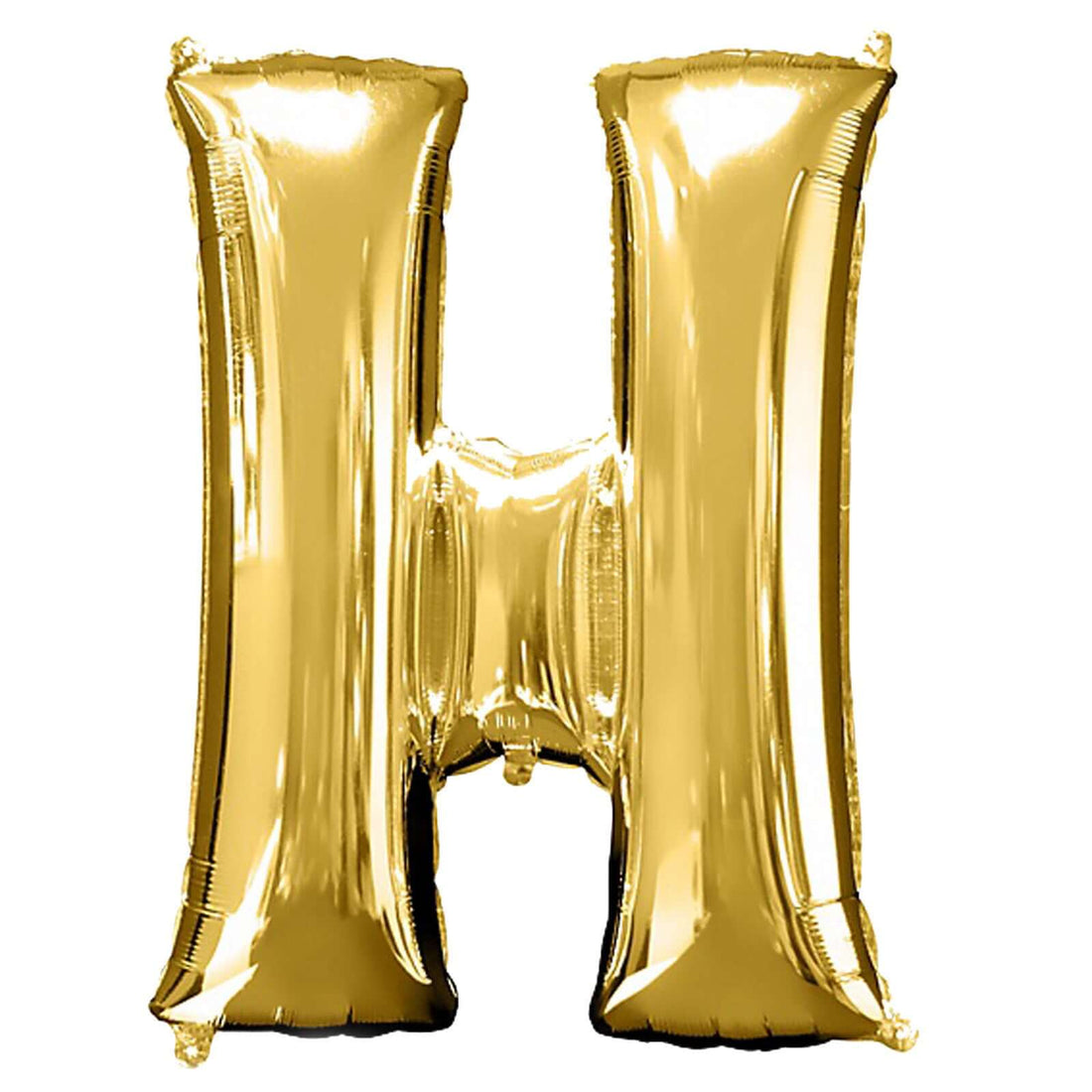 Gold foil balloon letter "H" on a plain white background.