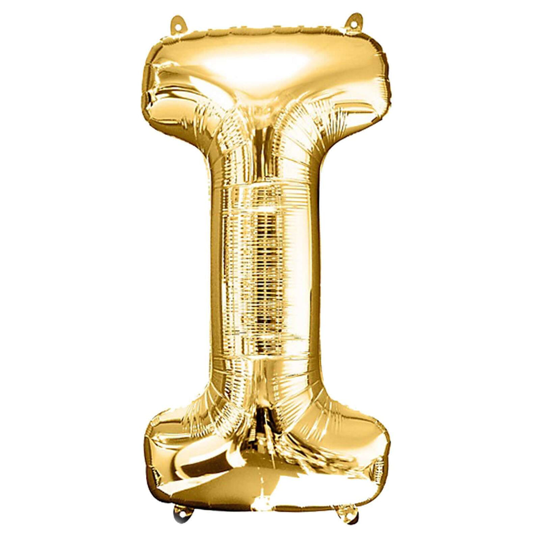 Gold foil letter "I" balloon on plain background