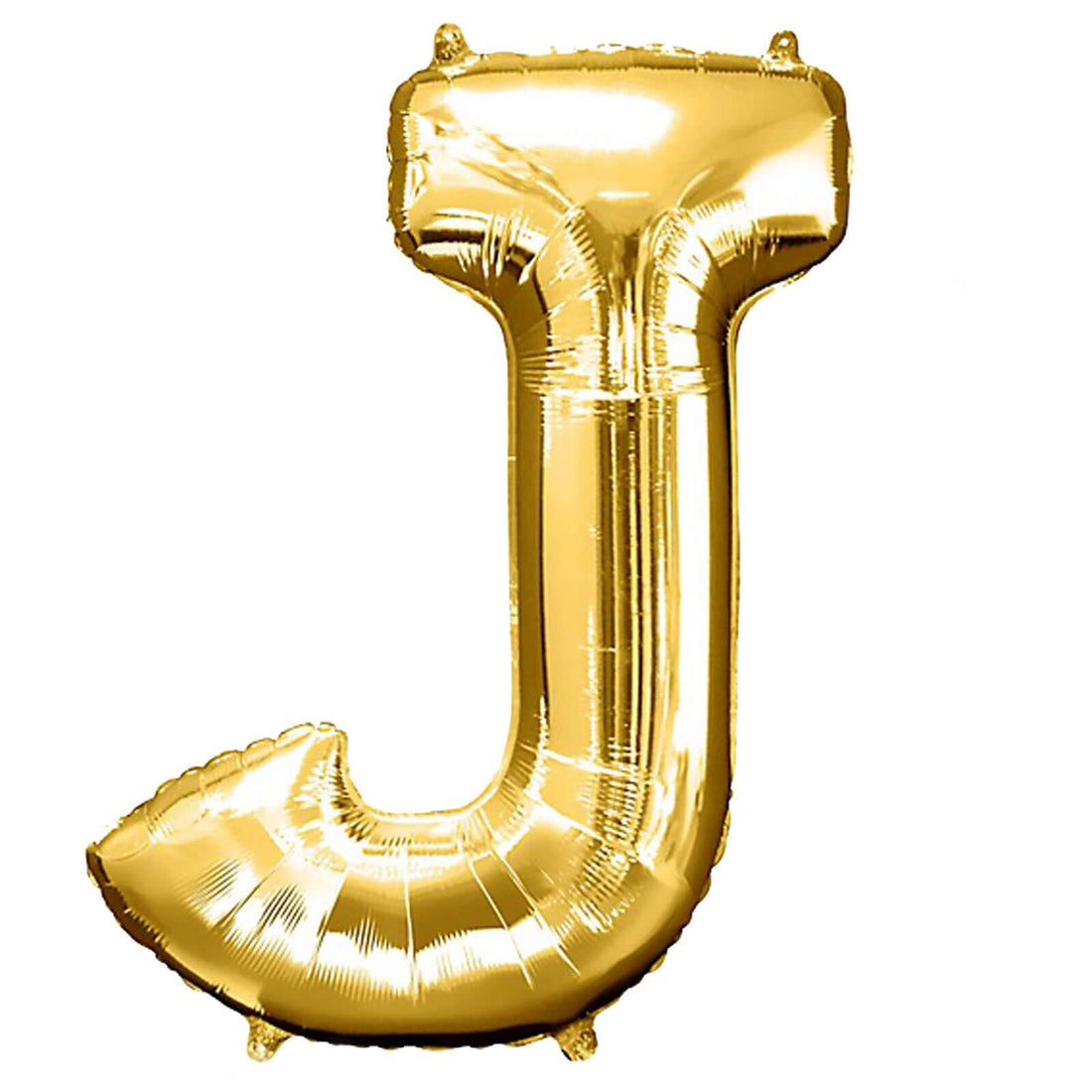 Gold foil letter J balloon on a white background