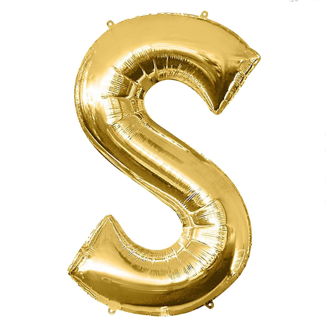 Gold foil letter S balloon on a white background