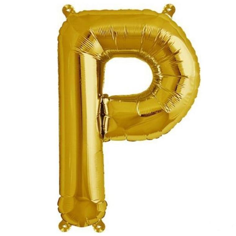 Gold letter P balloon on a plain background