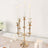 Elegant gold candelabra with five candle holders and white candles.