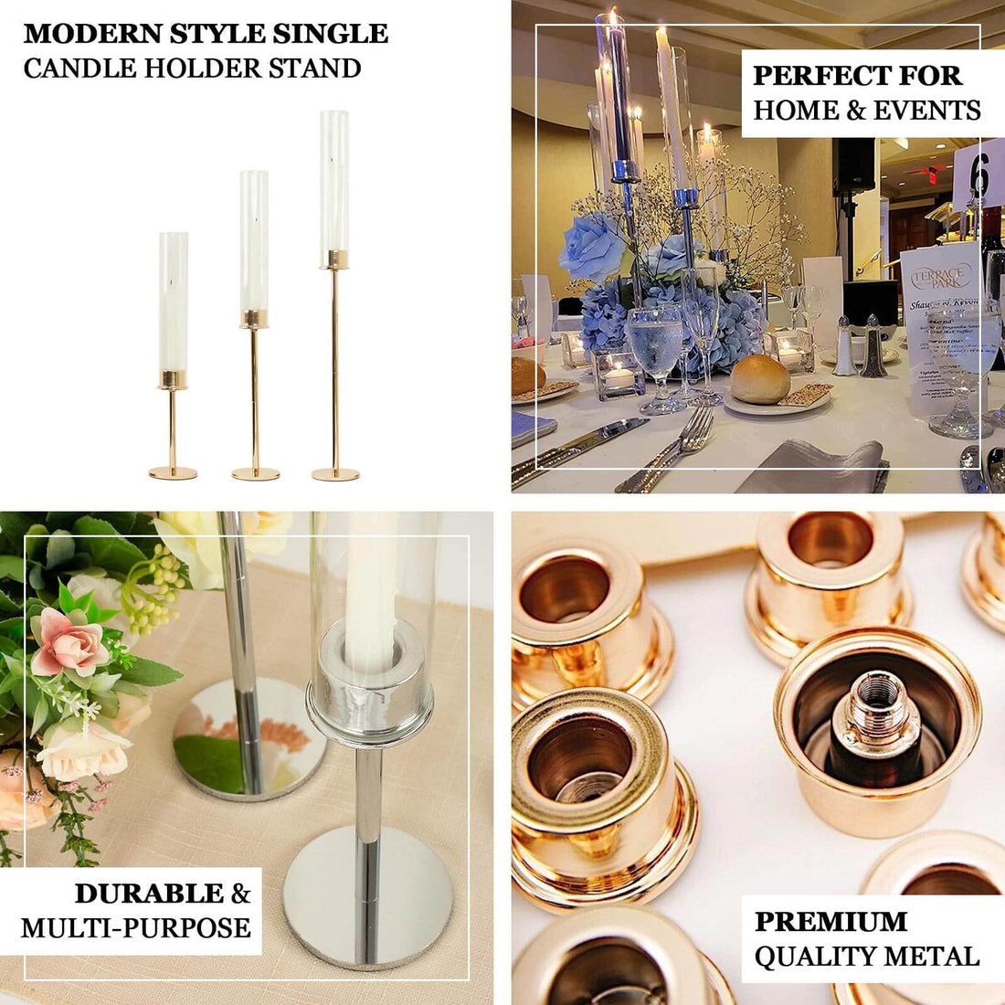 Tall Gold Taper Candle Holders Set of 3 | eFavormart