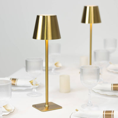 Heavy Duty Gold Metal LED Table Lamp with Classic Empire Lampshade – Cordless Rechargeable Desk Lamp, 3 Color Modes, Touch Control, 15"
