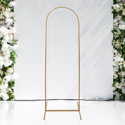 Gold Metal Round Top Chiara Wedding Arch Backdrop Stand, Rectangular Floral Balloon Frame Ceremony Arbor - 6ft