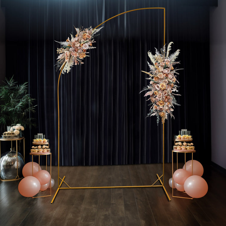 Gold Metal Wedding Arch Chiara Backdrop Stand, Half Moon Floral Frame Arbor Display - 8ft