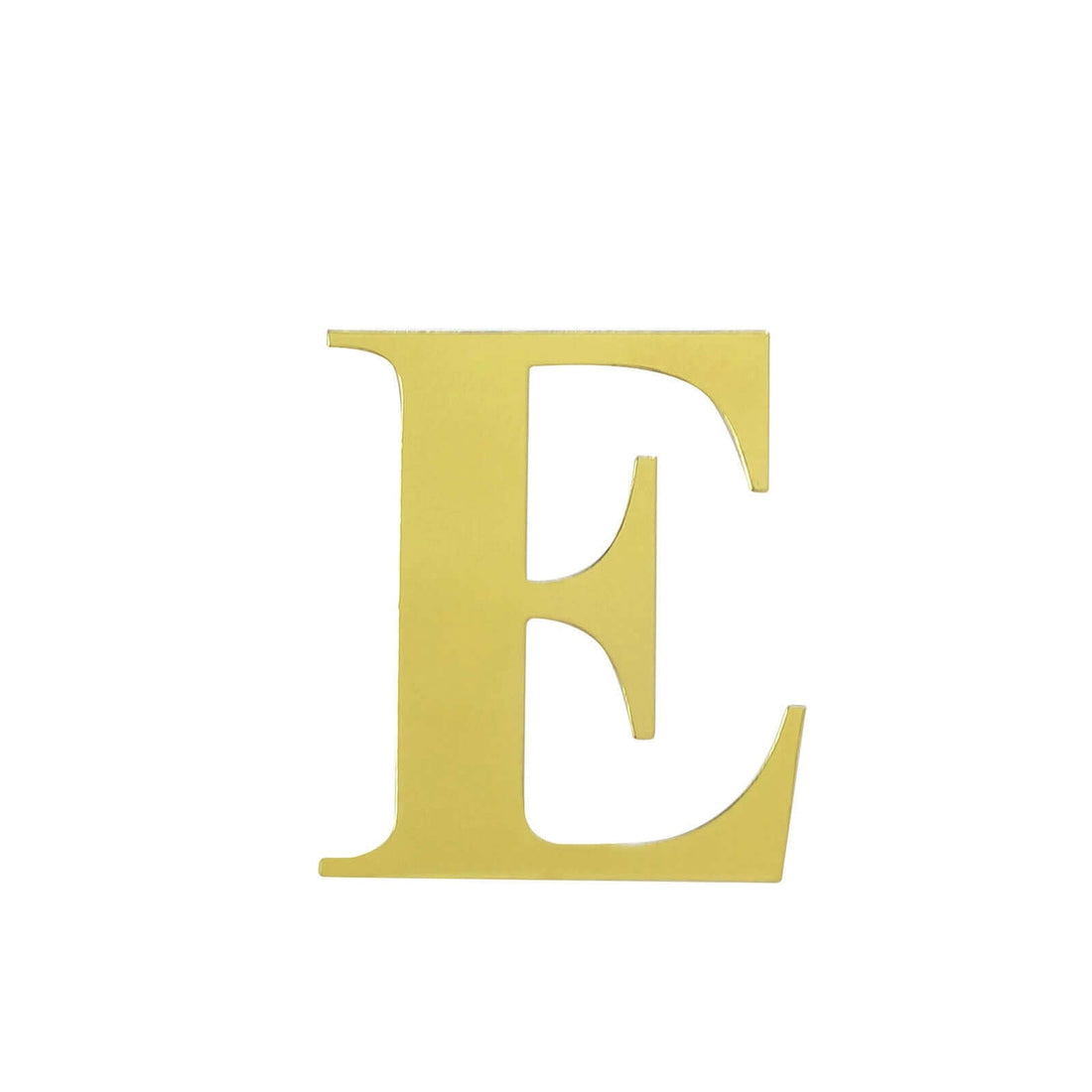 Gold letter "E" cutout on a plain background.