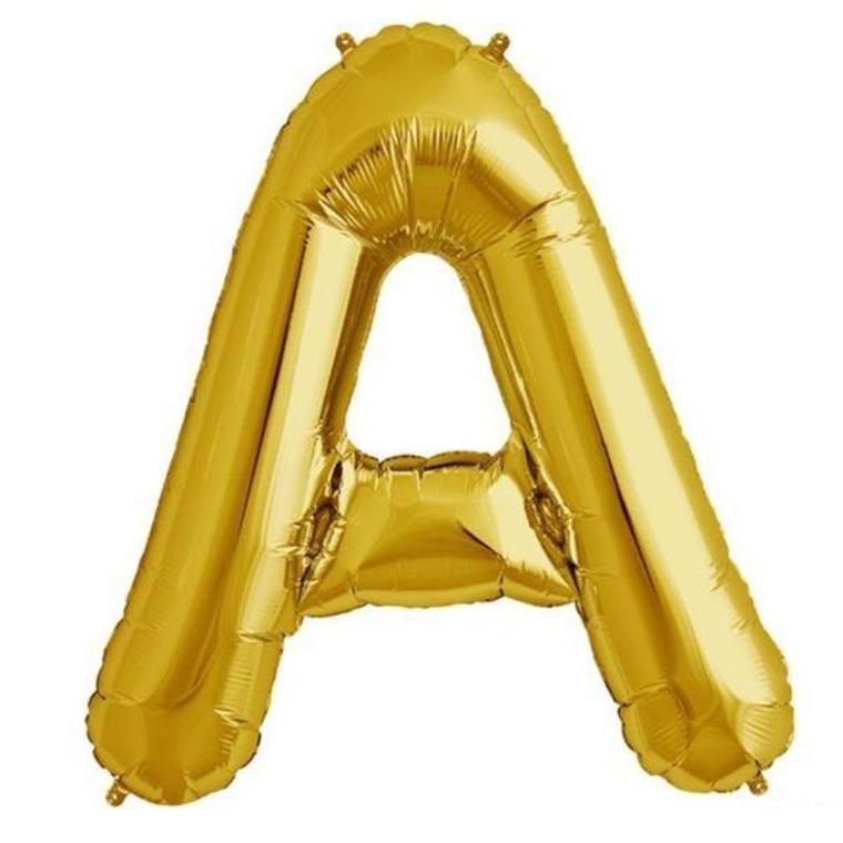 Gold foil balloon letter A on a plain background. #whtbkgd