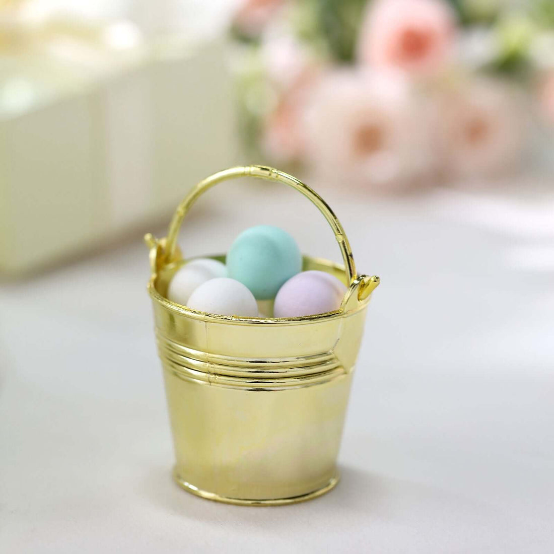 12-Pack Gold Mini Pail Bucket Candy Boxes | eFavormart