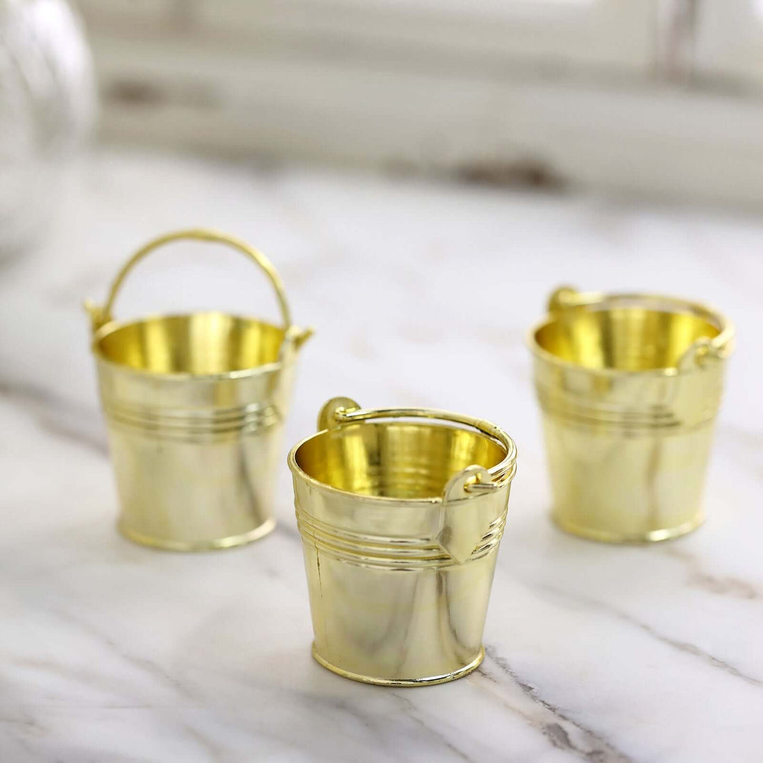 12-Pack Gold Mini Pail Bucket Candy Boxes | eFavormart