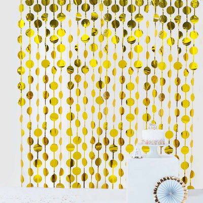 Gold Round Chain Foil Fringe Curtain Party Backdrop, Metallic Gold Tinsel Streamer Party Decor - Door Window Foil Curtain 3ftx6.5ft