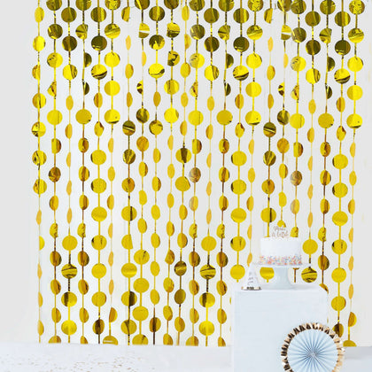 Gold Round Chain Foil Fringe Curtain Party Backdrop, Metallic Gold Tinsel Streamer Party Decor - Door Window Foil Curtain 3ftx6.5ft